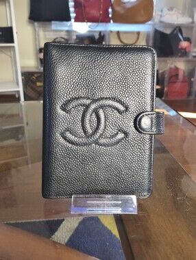 🔹 CHANEL Vintage Black Caviar Leather Personal Agenda Cover | Made In France.